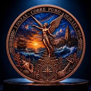 Pièce de monnaie en cuivre Libertad du Mexique, 1 once, cuivre pur à 99,9 %, ronde, Cobre Puro, Angel Liberty, badge métallique nautique océanique, gravé en 3D - Product Image 2