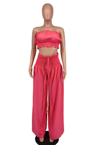 <span class=keywords><strong>Ensemble</strong></span> d'été plissé <span class=keywords><strong>ample</strong></span> pour femme, vente en gros, couleur unie, débardeur bustier et camisole sans manches avec dentelle ajustable - Product Image 3