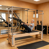Reformer Pilates en Bois d'Érable Noir 3-en-1 Cadillac pour Studio de Pilates, Clinique de Réadaptation, Patients, Revêtement en Cuir PU, Stable, avec Mousquetons à Ressort