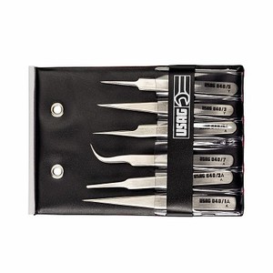 Juego de 6 pinzas de acero inoxidable con punta puntiaguda para bricolaje y uso industrial Modelo SE6 - Product Image 1