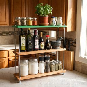 Wooden Multi Tiered Kitchen <b>Shelf</b> 3 Tier Adjustable Storage <b>Rack</b> For Spices Coffee Utensils Countertop Organizer - Product Image 2