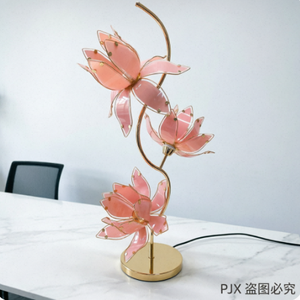 Lámpara de Mesa Rosa Lotus con Pantalla de Vidrio Ajustable, Base de Metal, Lámpara Decorativa de Noche para Dormitorio - Product Image 6