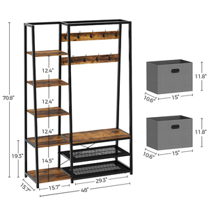 Estante de almacenamiento con 5 estantes laterales, Banco de almacenamiento con 2 cubos de almacenamiento plegables y 9 ganchos - Product Image 6