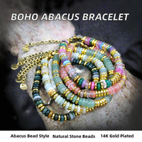 Bracelet unisexe en perles de pierre naturelle style bohème vintage chrétien, avec entretoise plaquée or 14 carats – Cadeau idéal – Vente chaude