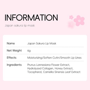 Mascarilla Labial LAIKOU 6g con Extracto de Sakura Japonés, Suaviza la Cutícula y Reduce las Líneas de los Labios, Marca Privada, Venta al Por Mayor - Product Image 2