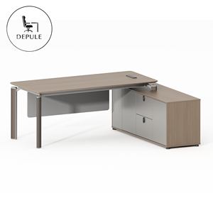 Bureau <span class=keywords><strong>de</strong></span> direction moderne en forme <span class=keywords><strong>de</strong></span> L, en panneaux <span class=keywords><strong>de</strong></span> fibres à densité moyenne, finition bois <span class=keywords><strong>de</strong></span> noyer + gris nacré - Product Image 4