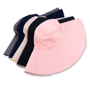 Gorra de algodón con visera ancha para mujer, gorro de pescador con protección solar, Color personalizado, para verano