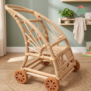 Carrito de compras de ratán hecho a mano para niños NHAT MINH con asiento para bebé, diseño tropical natural, duradero para bebés y niños - Product Image 3