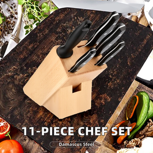 Ensemble de 5 couteaux avec bloc en bois, manches noirs, lames en acier inoxydable - Product Image 2