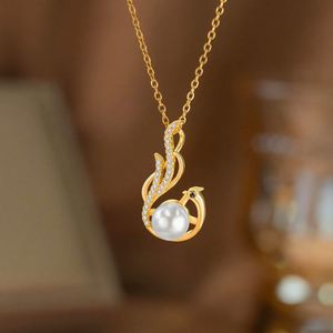 Stainless Steel <b>Chain</b> Necklace Fine Jewelry Pearl Phoenix Tail Pendant Necklace for Women Full-Diamond Tassel Clavicle <b>Chain</b> - Product Image 2