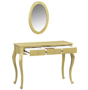 Luxury Modern Lighted Makeup Vanity Desk with Oval Mirror 3-Drawer <b>Dressing</b> <b>Table</b> for Bedroom & Living <b>Room</b> Jewelry Storage - Product Image 5