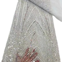 Tissu de dentelle à paillettes en tube perlé lourd de luxe français maille de perles brodées en 3D écologique pour robes de mariée vêtements