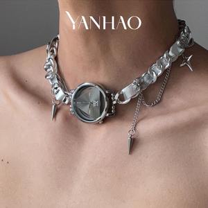 Steampunk Schedule <span class=keywords><strong>Plate</strong></span>, Metall Leder halsband, personal isierte Y2k Girl Halskette, Halskette - Product Image 4