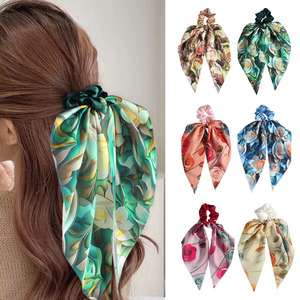 Écharpe chouchou surdimensionnée à motif floral, en satin doux avec ruban détachable, accessoire capillaire pour usage quotidien - Product Image 5