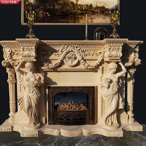 YOUFINE Statuette de Caryatide sculptée à la main en marbre beige pour <span class=keywords><strong>cheminée</strong></span>, cadre de foyer pour la décoration de villa - Product Image 2