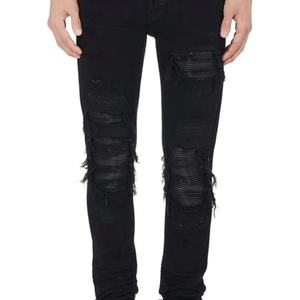 Nouveau style tendance : Jean skinny pour homme, denim déchiré avec empiècements en cuir, des 10 meilleures marques de jeans, prix de gros - Product Image 3