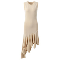 Nouvelle Arrivée 2026 – Robe Midi Femme en Maille Unie, Col Rond, Sans Manches, Coupe Trapèze, Ourlet à Volants Irréguliers, Design Élégant pour l'Été