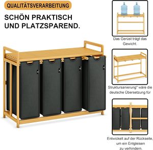 Cesta De Lavandería Con Marco De Bambú, 200 L,4 Compartimentos - Product Image 4