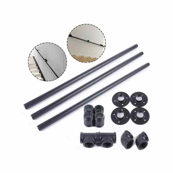 Contemporary 10Ft Industrial Pipe Staircase Handrail Dark Iron Loft Pipe Hand Railing for Indoor/Outdoor Stairs Wall Handrail