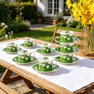 White Daisy <b>Floral</b> Porcelain Coffee Cup Set Elegant Green Leaf Pattern Ceramic Tea Cup For Afternoon Tea Home Decor And Gift - Product Image 5