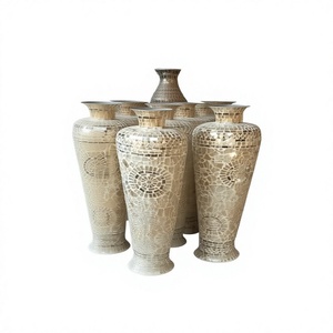 Luxury Hand Carved Glass Mosaic Vase with Circular Pattern Gold Tone <b>Tall</b> Flower <b>Pot</b> for Hotel Home Decor - Product Image 1
