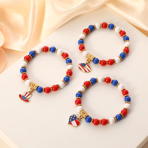 Paslanmaz çelik abd bağımsızlık günü kırmızı beyaz mavi boncuklu geometrik yağ-damlayan kolye akrilik amerikan bayrağı Charm bilezik - Product Image 2