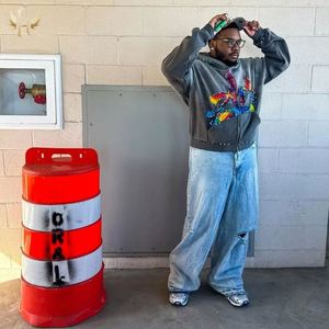 Spray Monkey Washed Custom Boxy Oversized Zipper Pullover Sudaderas con capucha Gradientes de colores DTG Big Rhinestones Rivet Hoodie - Product Image 6