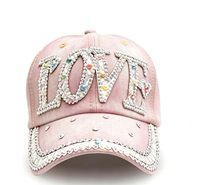 Casquette de baseball 6 panneaux en jean imprimée numériquement avec lettres d'amour en strass colorés, réglable, style vintage délavé, pour femmes et hommes