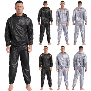 Ensemble de combinaison de sauna, veste à capuche et pantalon rayés noirs, tailles M, L, XL, 2XL, 3XL, 4XL, pour fitness et exercice, en fibres chlorées - Product Image 4