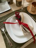 Serviettes de table de Noël en lin brodées sur mesure, décoration de table personnalisée pour les fêtes, ensemble de serviettes de Noël, cadeau, vente en gros, OEM