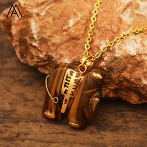 ゴールドエレファントブッダジュエリータイガーズアイカービングクリスタルネックレスペンダントチョーカーファッションギフト - Product Image 5