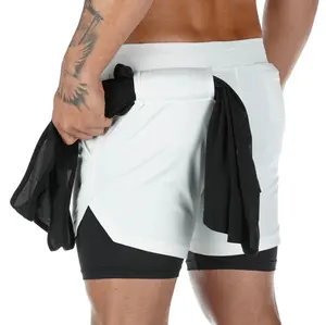 Pantaloncini Fitness da uomo più venduti pantaloncini a rete a doppio strato con pacchetto interno pantaloni Jogger ad asciugatura rapida