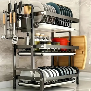 Multi-Layer Metal <strong>Dish</strong> &amp; Bowl <strong>Rack</strong> with Drain Shelf, Modern Countertop Organizer for Kitchen - Product Image 1