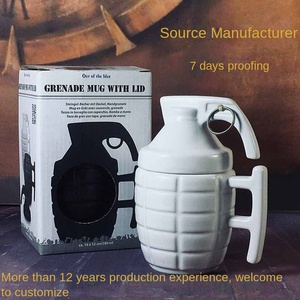 Creative Cross-Border Ceramic Coffee Cup with Wind Relief Shape Daily Porcelain Mug with Grenade <strong>Design</strong> <strong>Lid</strong> Inspired <strong>by</strong> Party - Product Image 2