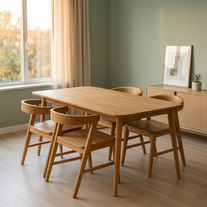 Ensemble de salle à manger en bois, table rectangulaire et chaises, mobilier minimaliste pour appartement et restaurant - Product Image 3