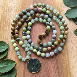 สร้อยคอมาลาแบบผูกด้วยมือ <span class=keywords><strong>108</strong></span> เม็ด, พรีไนต์, การ์เนต, กรีนแจสเปอร์, จาปามาลา, การทำสมาธิ, คริสตัลบำบัดธรรมชาติ, ของขวัญสำหรับการสวดมนต์โยคะ - Product Image 2