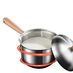 Moresi 304 Stainless Steel Milk <b>Pot</b> With Lid Large Capacity Uncoated Beechwood Handle Multi Purpose Cooking <b>Pot</b> - Product Image 3