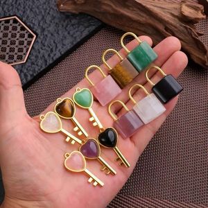 Pendentif breloque clé et cadenas en pierre semi-précieuse naturelle, quartz cristal plaqué or, vente chaude JF8470 - Product Image 1