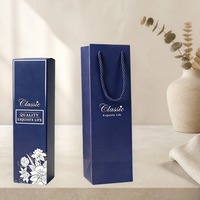 Boîte cadeau en carton bleu marine avec logo personnalisé pour bouteille de vin rouge ou blanc sec de 750 ml, emballage pour une seule bouteille, fabricant en gros