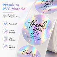 Autocollants de remerciement personnalisés en PVC holographique, étiquettes rondes imperméables pour l'emballage des petites entreprises, OEM ODM