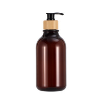 Botol Dispenser Sabun Kaca Amber Kustom dengan Pompa Bambu Alami, Botol Isi Ulang untuk Sampo Cair dan Pembersih Tangan untuk Kamar Mandi
