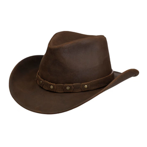 Fully Customized <b>Western</b> Style Men Cowboy Leather <b>Hats</b> Wholesale Best Supplier Quick Dry Casual Style Leather <b>Hats</b> for Outdoor - Product Image 1