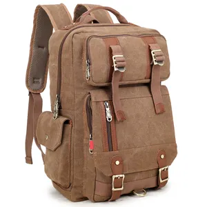 Mochilas personalizadas algodon lona 18inches cotton backbag travel business 23L 30L retro canvas leather backpack