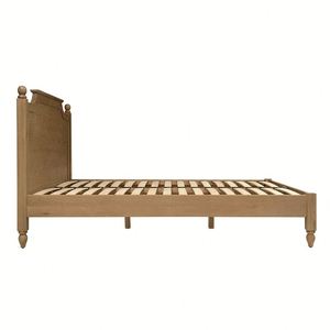 Lit double en bois massif blanc vieilli de style vintage français avec tête de lit décorée d'un motif d'oiseau, lit de chambre principale de style rustique - Product Image 5