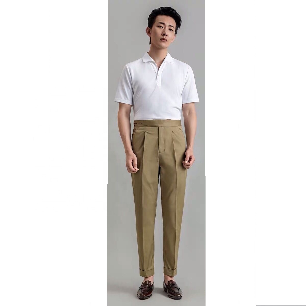 スーツ CULLNI/ Slim Flare Pintuck Gurkha Pants Men's GURKHA Pants Cotton Retro Casual Formal Suit Trousers