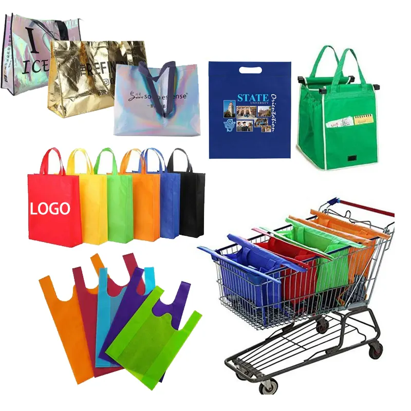 Custom print logo Biodegradable reusable grocery tote recycled ecobag pp nonwoven bags laminated non woven fabric shopping bag