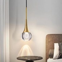Lustre moderne AB en cristal, forme de boule, suspension en laiton mat cuivré, luminaire suspendu pour chevet