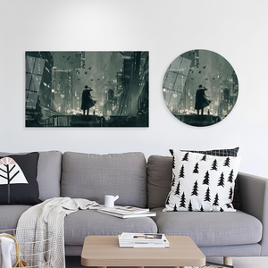 Noir Detective <b>Canvas</b> Print: Rainy Cityscape <b>Wall</b> Art,TEMPERED GLASS ART - Product Image 2