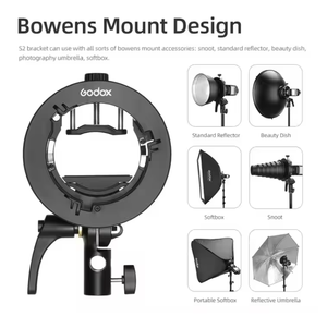 Ringteam S2 Bowens Mount S-type Flash Holder Bracket pour <span class=keywords><strong>Godox</strong></span> V1, <span class=keywords><strong>V860II</strong></span>, AD200, AD400PRO Speedlite Flash, Snoot, Softbox - Product Image 2