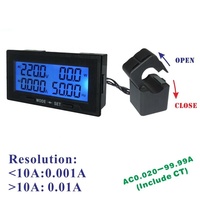 Output Alarm Batas Atas dan Bawah Tegangan AC60-300V, Voltmeter Digital LCD, Amperemeter, Pengukur Daya, Amp Hz 20A 100A 200 500A Split CT